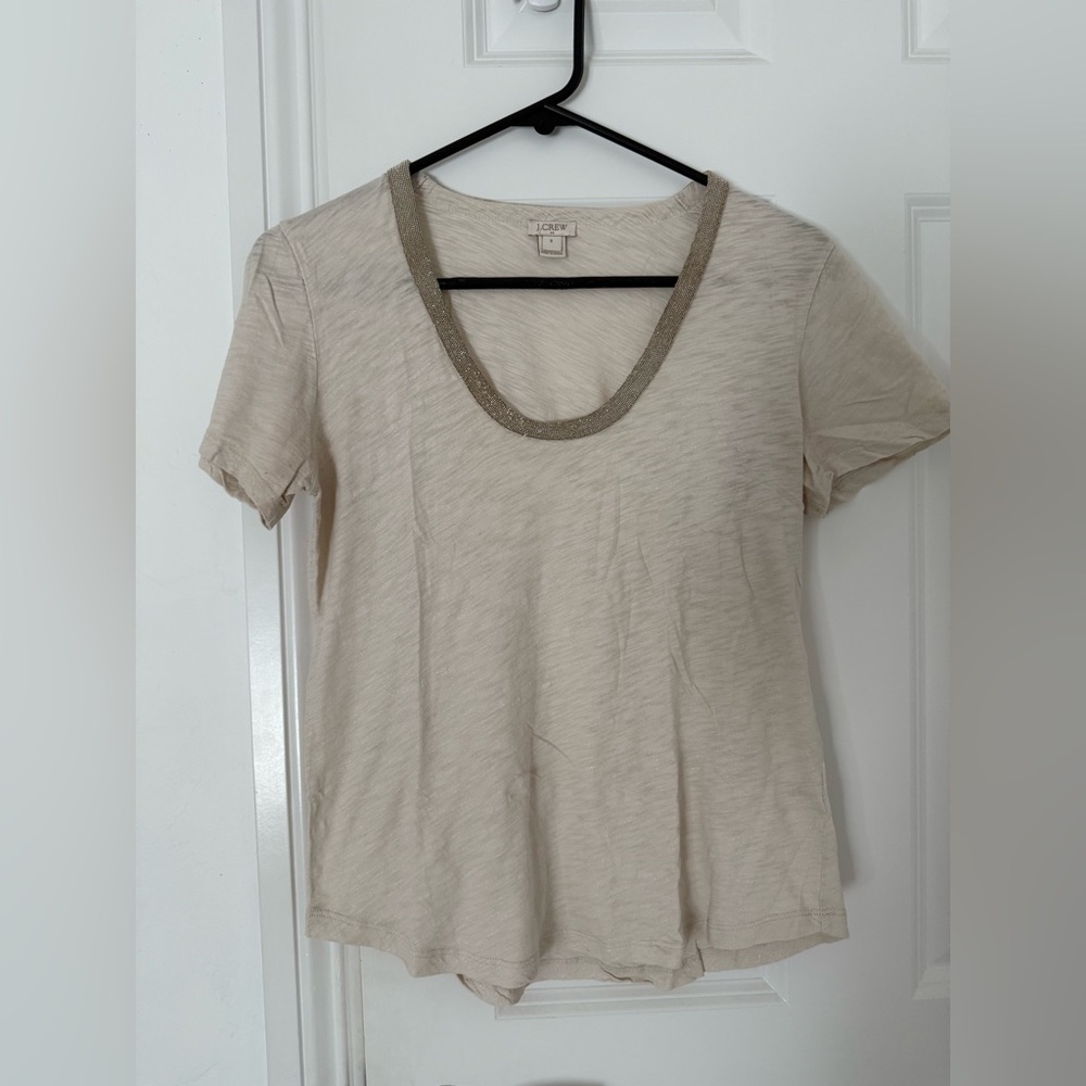 J. Crew Beige Short Sleeve Tee with Metallic Trim, Size S
